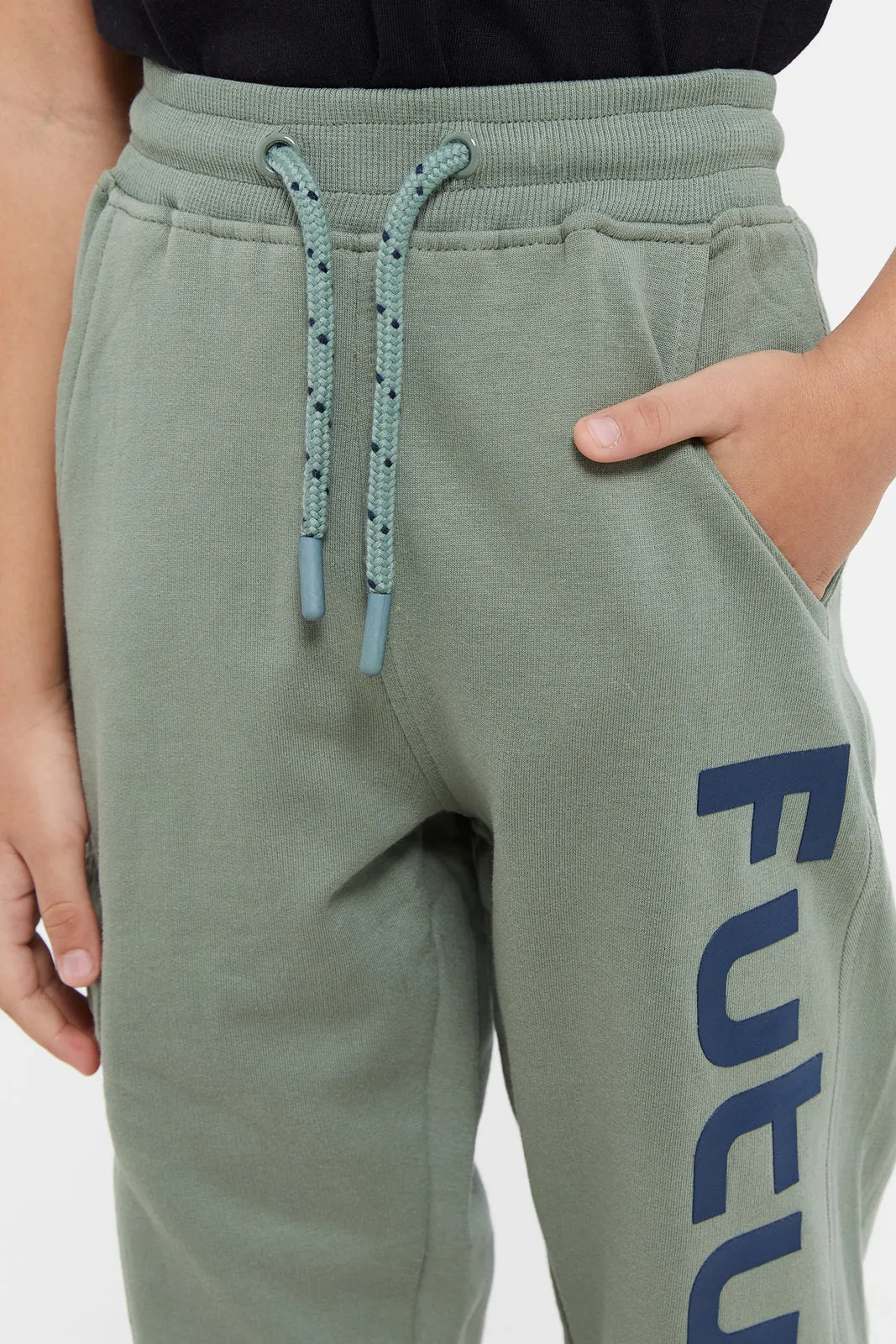 Boys Green Twill Pocket Jog Pants