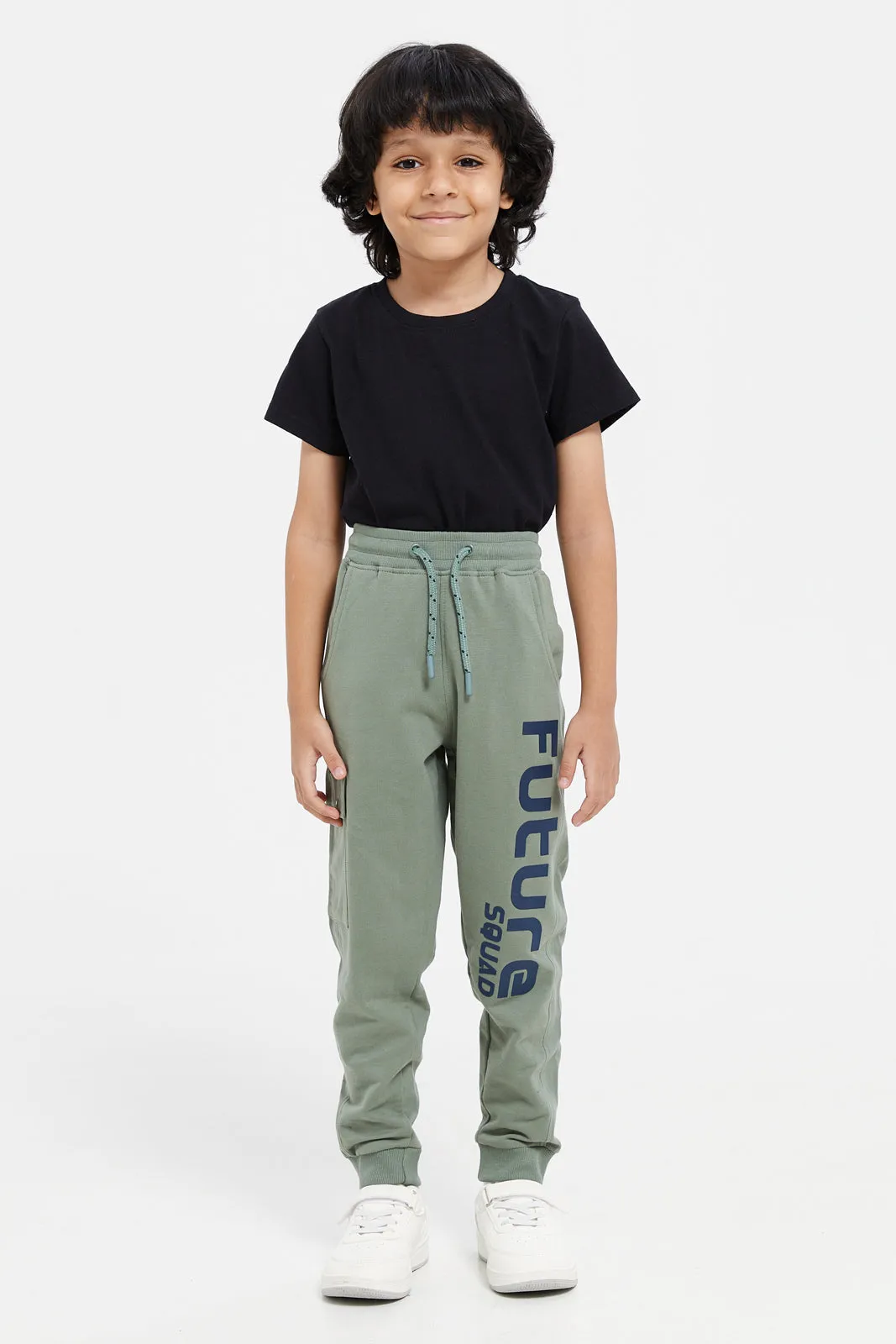 Boys Green Twill Pocket Jog Pants