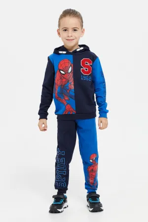 Boys Navy And Blue Spider-Man Hooded Jogger Set (2 Piece)