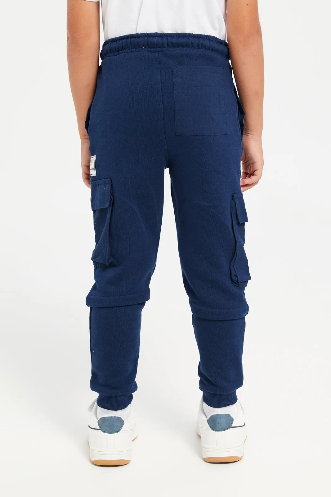 Boys Navy Cargo Pocket Track Pants