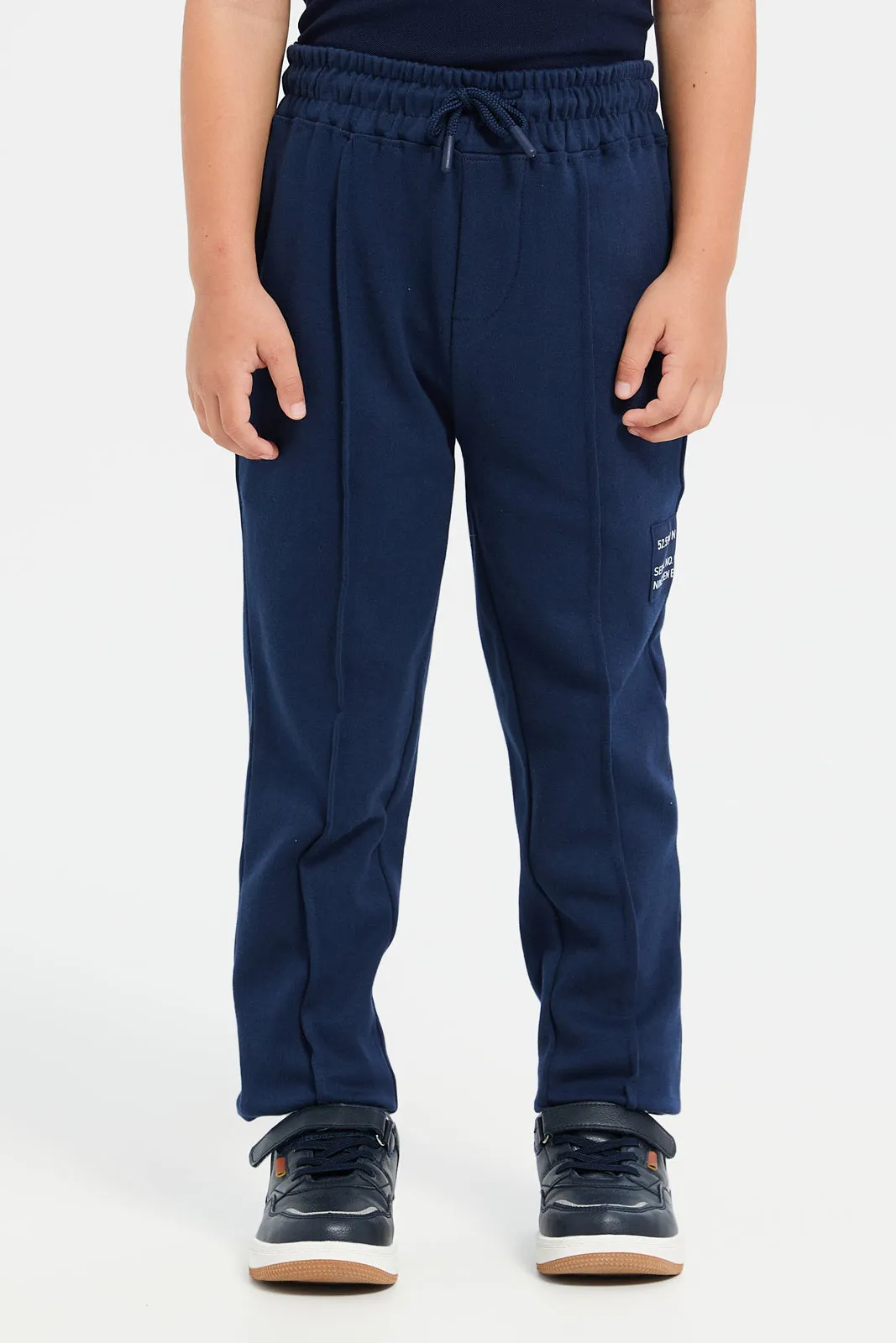 Boys Navy Printed Track Pants