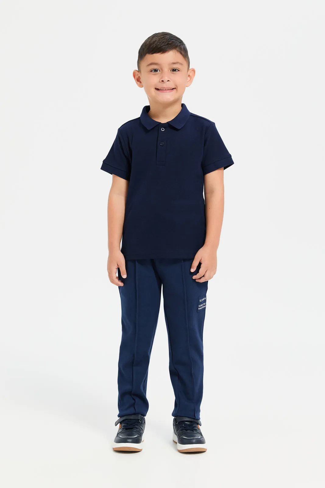 Boys Navy Printed Track Pants