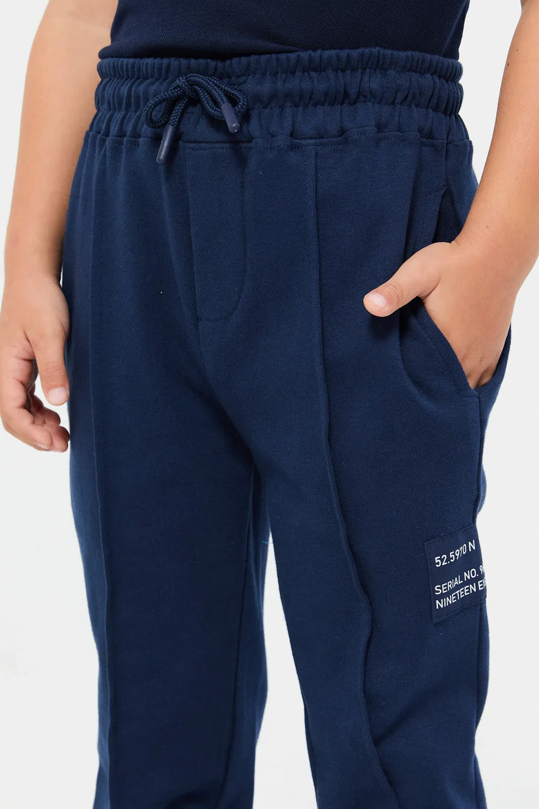 Boys Navy Printed Track Pants