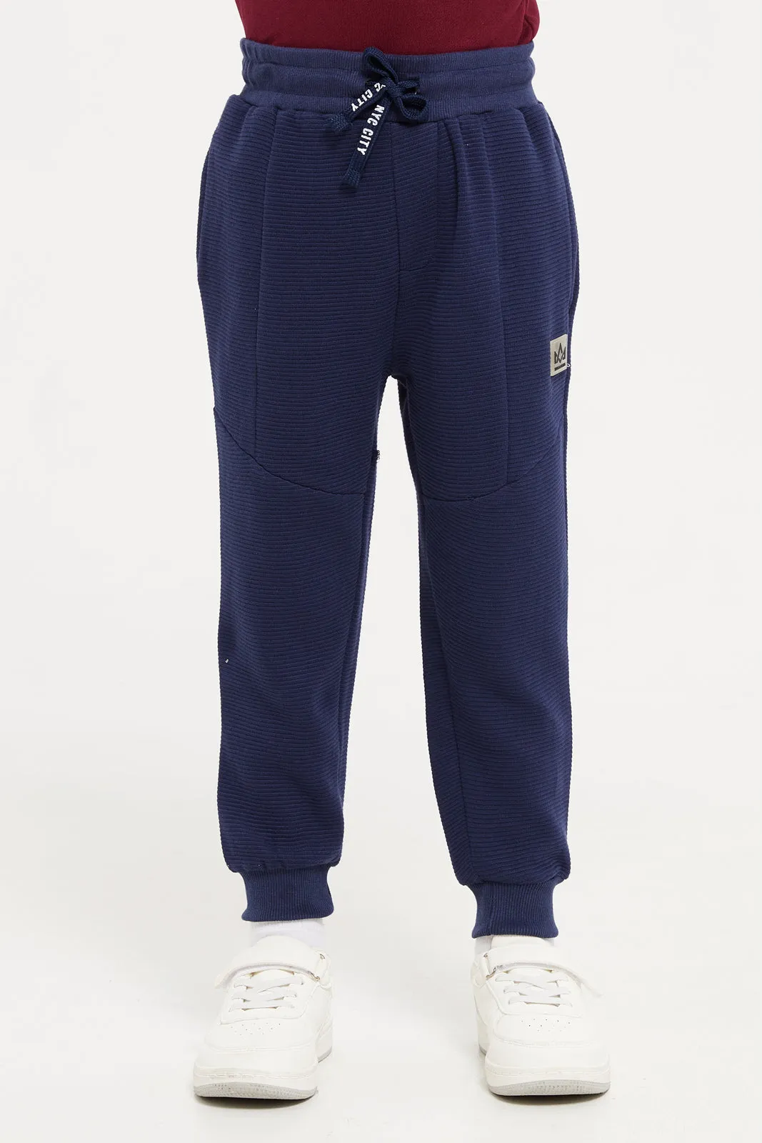 Boys Navy Ribbed Track Pants