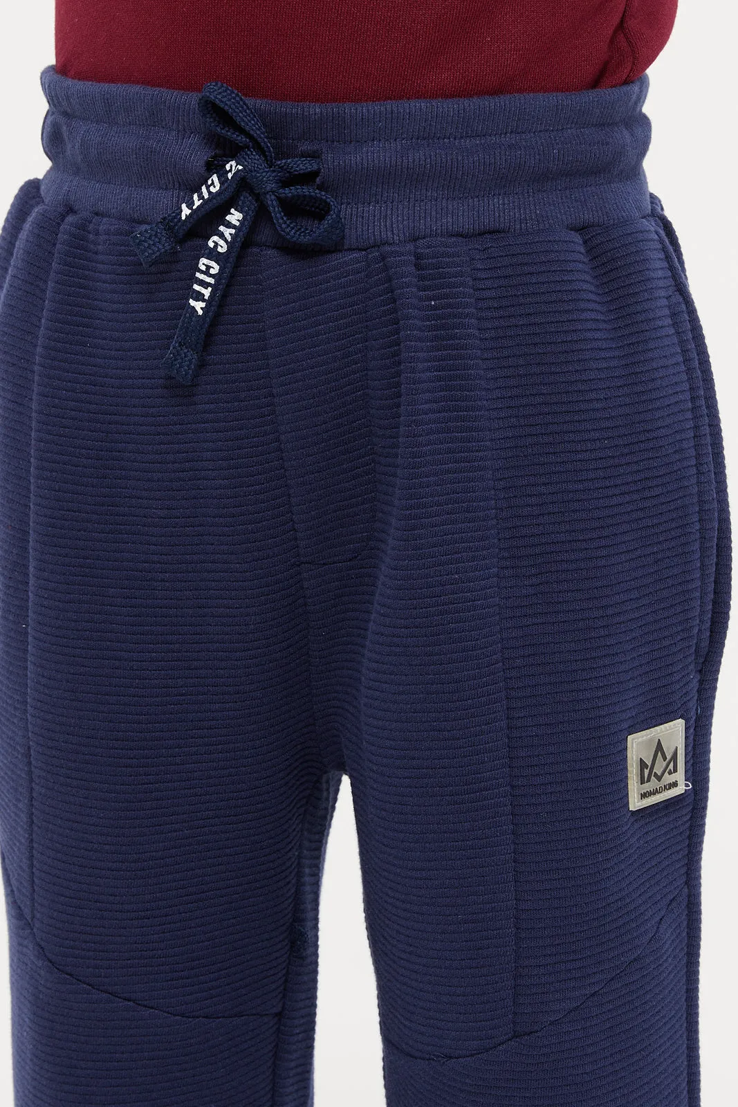 Boys Navy Ribbed Track Pants