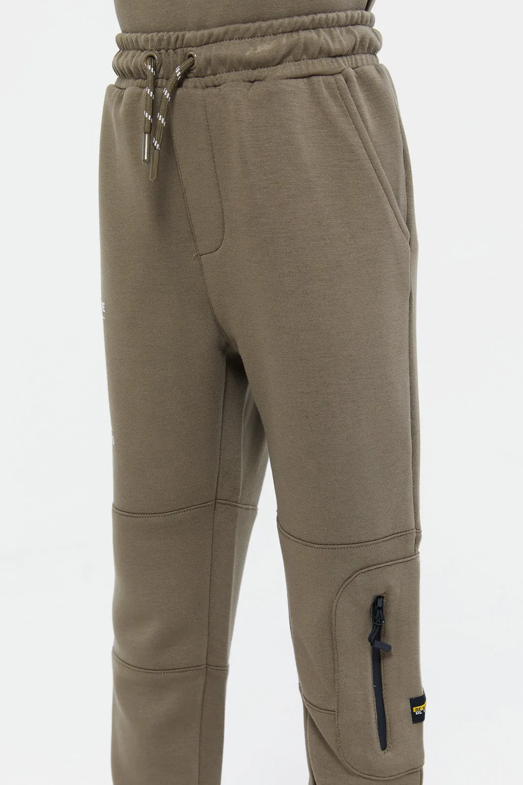 Boys Olive Printed Track Pants