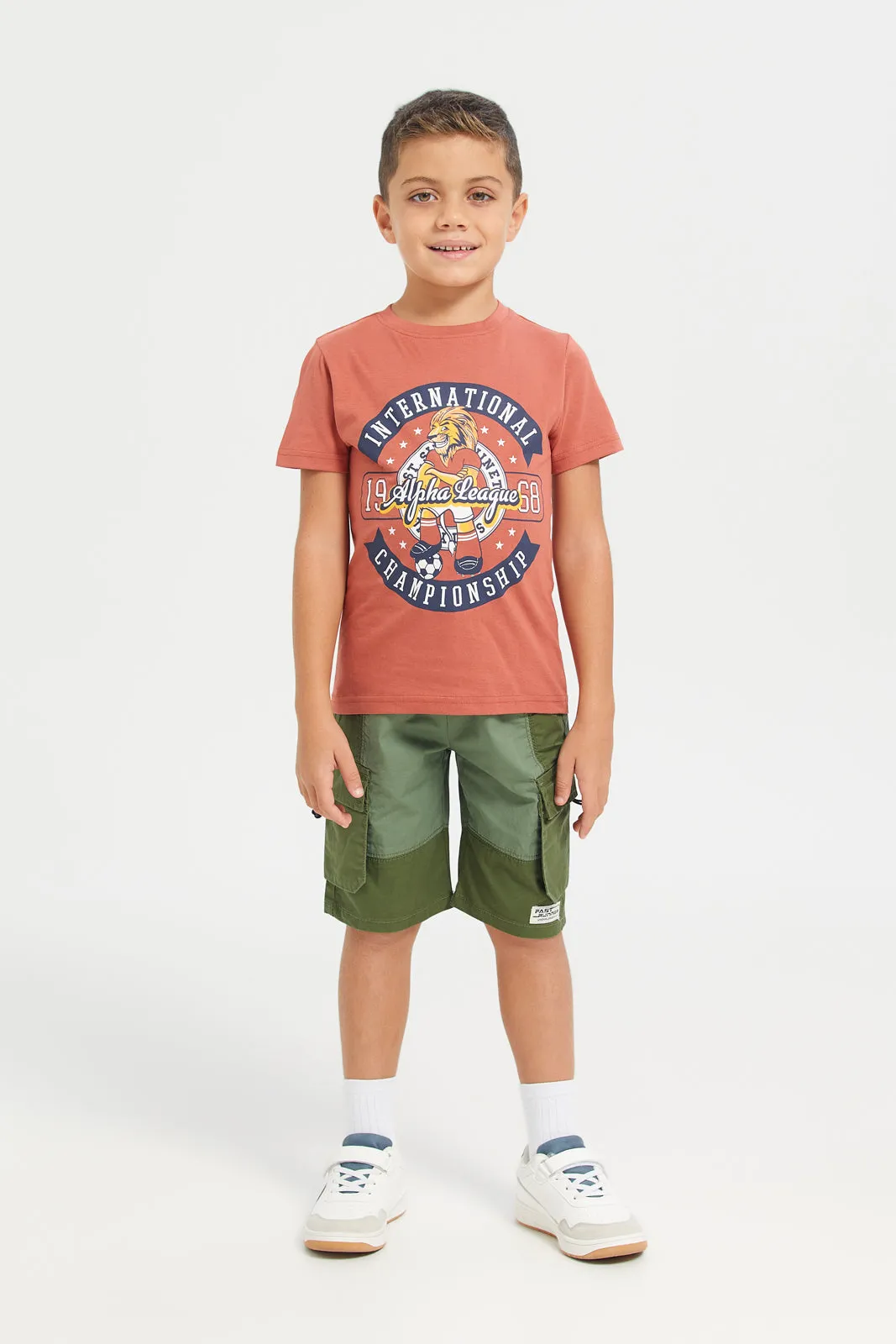 Boys Olive Shorts With Cargo Pocket