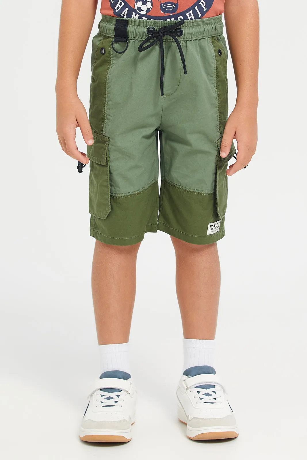 Boys Olive Shorts With Cargo Pocket