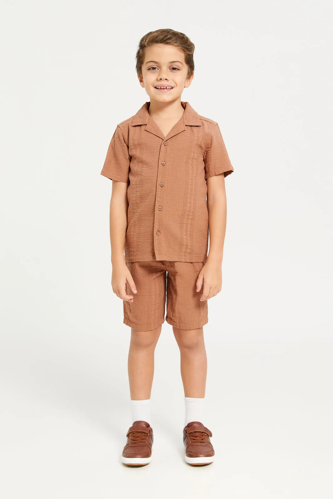 Boys Orange Shirt And Shorts Set (2 Piece)