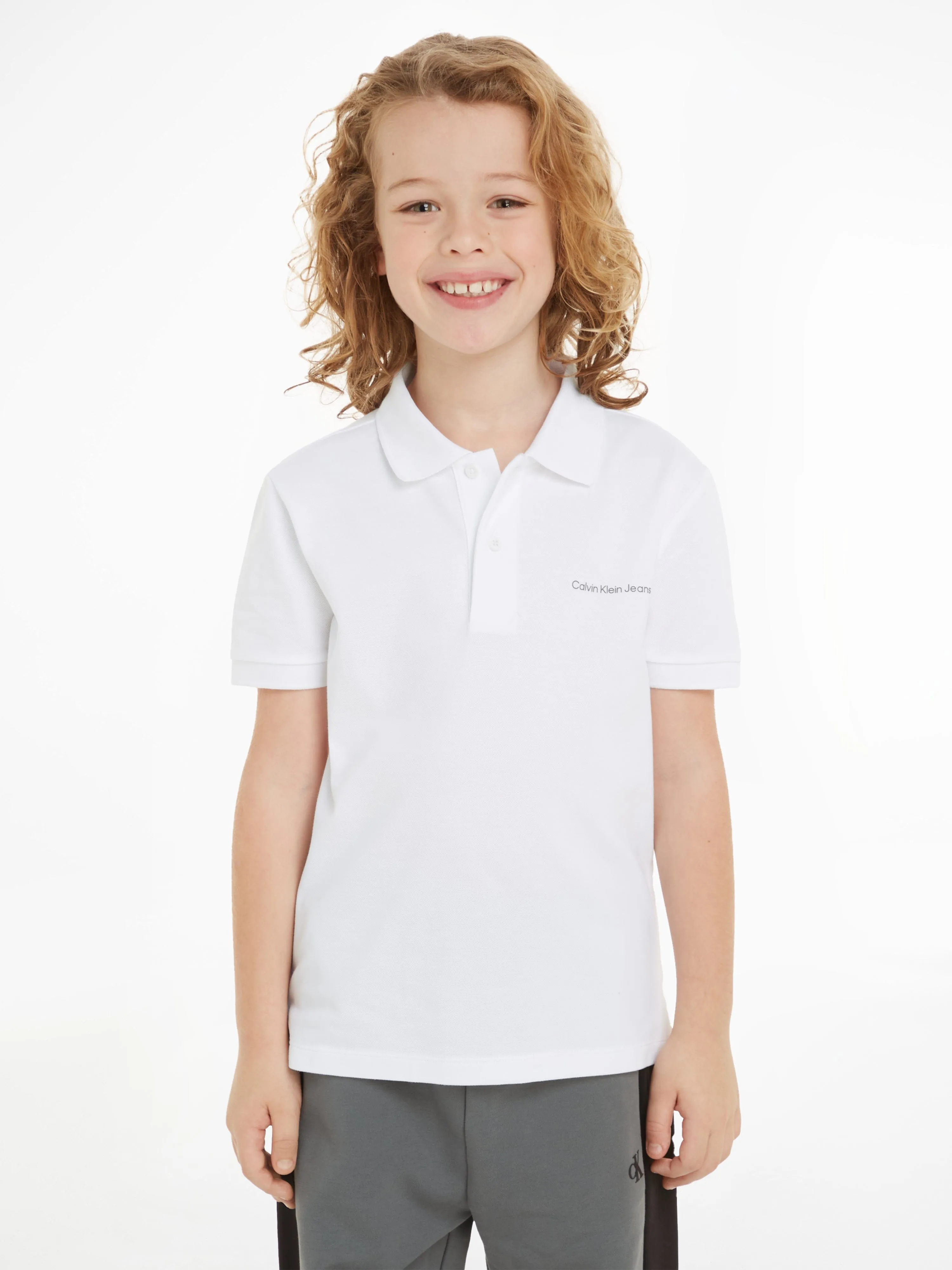 Calvin Klein Boys Minimalistic Logo Polo Shirt in White