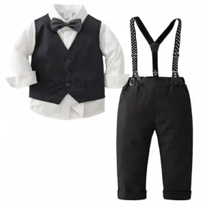 Cash - Baby Boy Clothes Set Gentleman Suit - Toddler Boys Wedding Party - Black & White