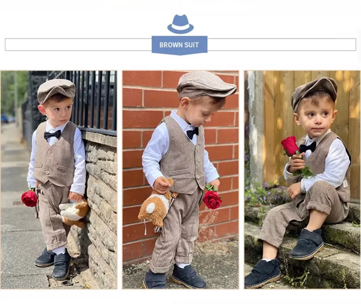 Charlie - Boys Wedding Suit Set with Waistcoat, Hat and Bow tie