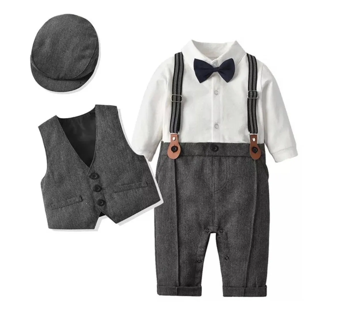 Charlie - Boys Wedding Suit Set with Waistcoat, Hat and Bow tie