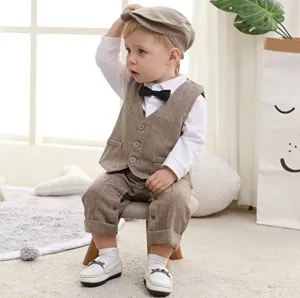 Charlie - Boys Wedding Suit Set with Waistcoat, Hat and Bow tie