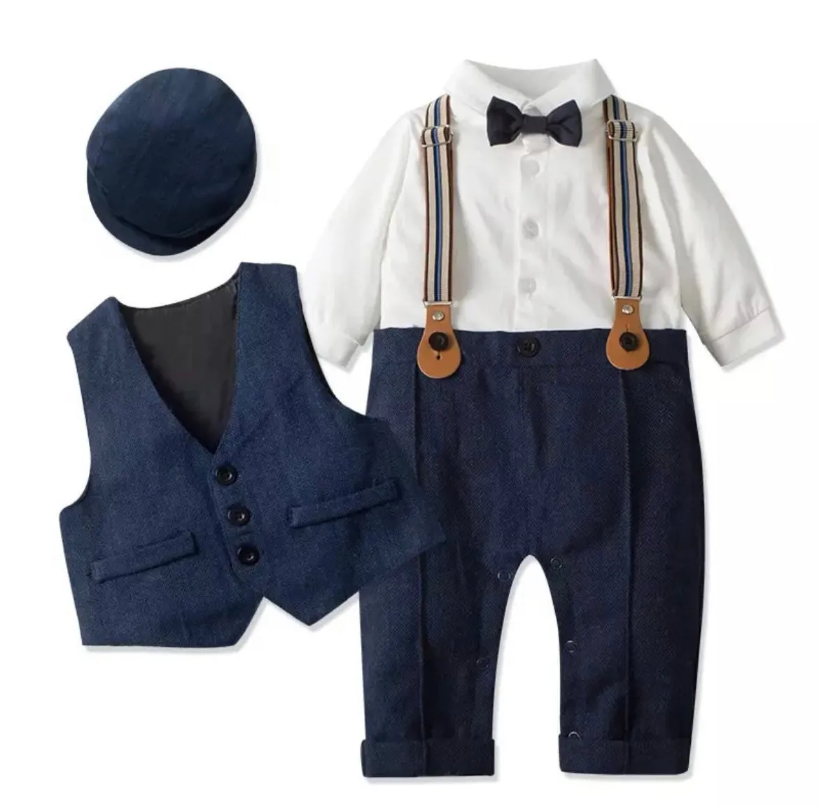 Charlie - Boys Wedding Suit Set with Waistcoat, Hat and Bow tie