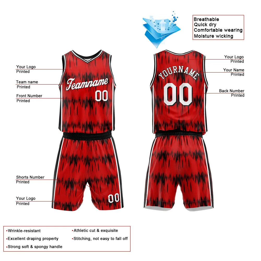 Custom Basketball Jersey Uniform Suit Printed Your Logo Name Number Acoustic wave-Red