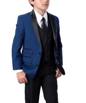 Formal Blue and Black Boys Tuxedo Set