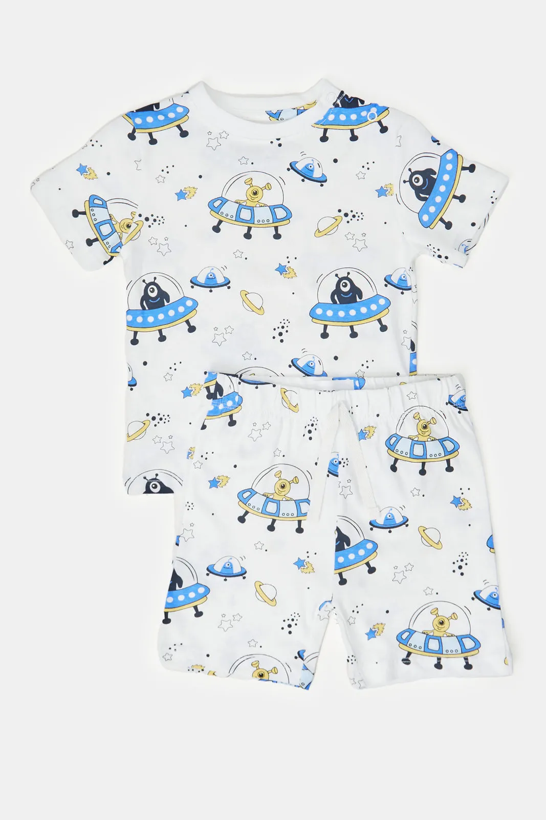 Infant Boys White And Blue Space Pyjama Set (4 Piece)