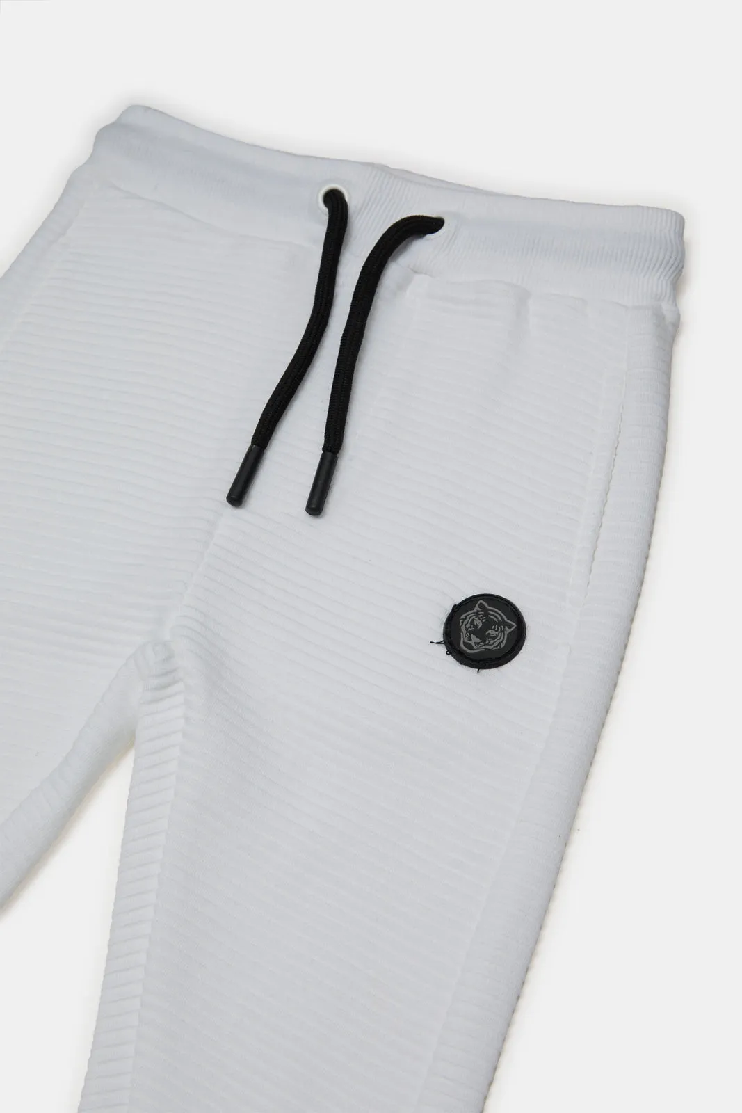 Infant Boys White Ribbed Track Pants