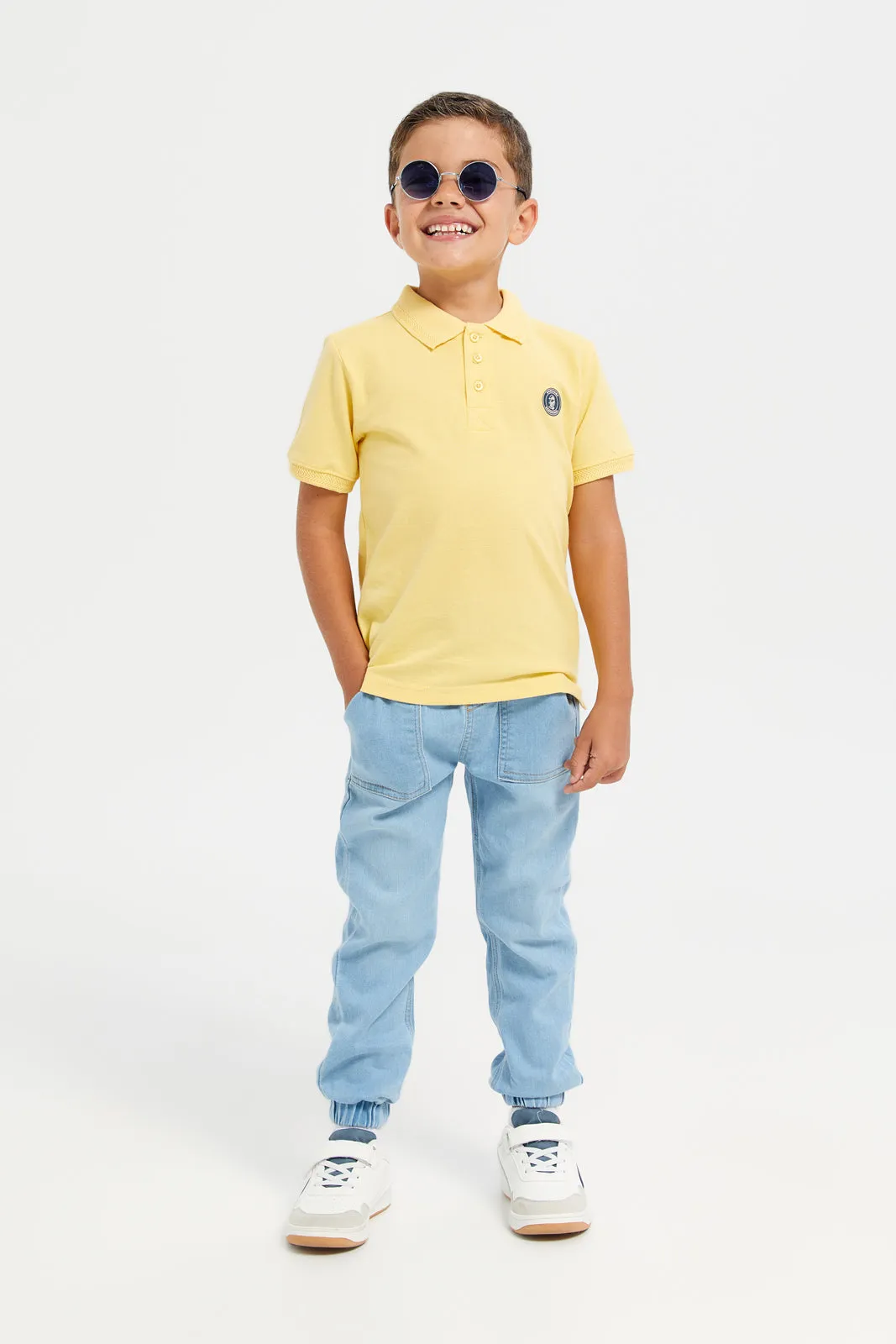 Junior Boys Blue  Knit Denim Jogger With Accessories