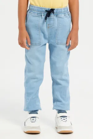 Junior Boys Blue  Knit Denim Jogger With Accessories