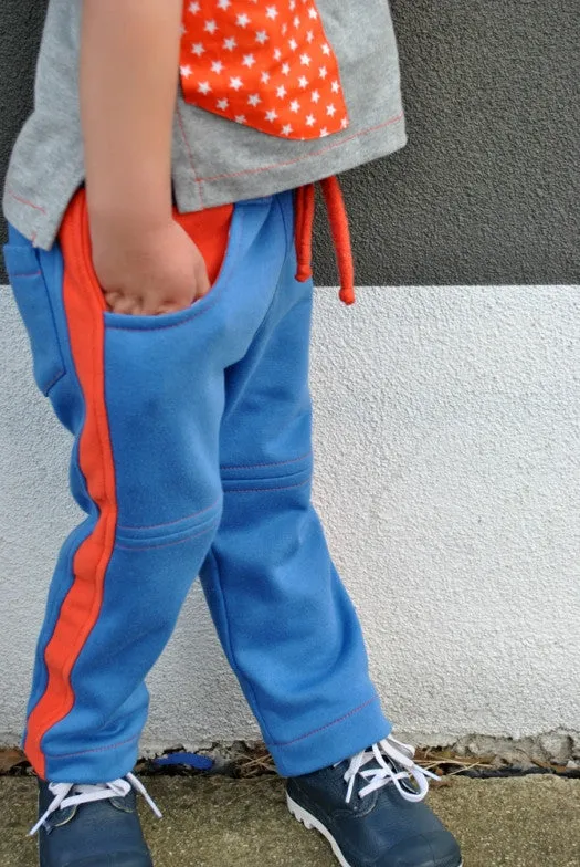 Kids fleece pants PDF sewing pattern ROSCOE PANTS boys & girls sizes 2 to 12 years.