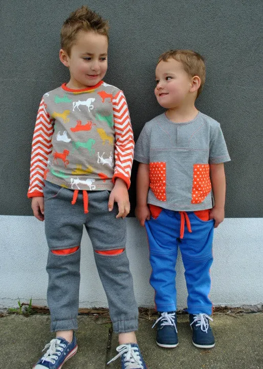 Kids fleece pants PDF sewing pattern ROSCOE PANTS boys & girls sizes 2 to 12 years.