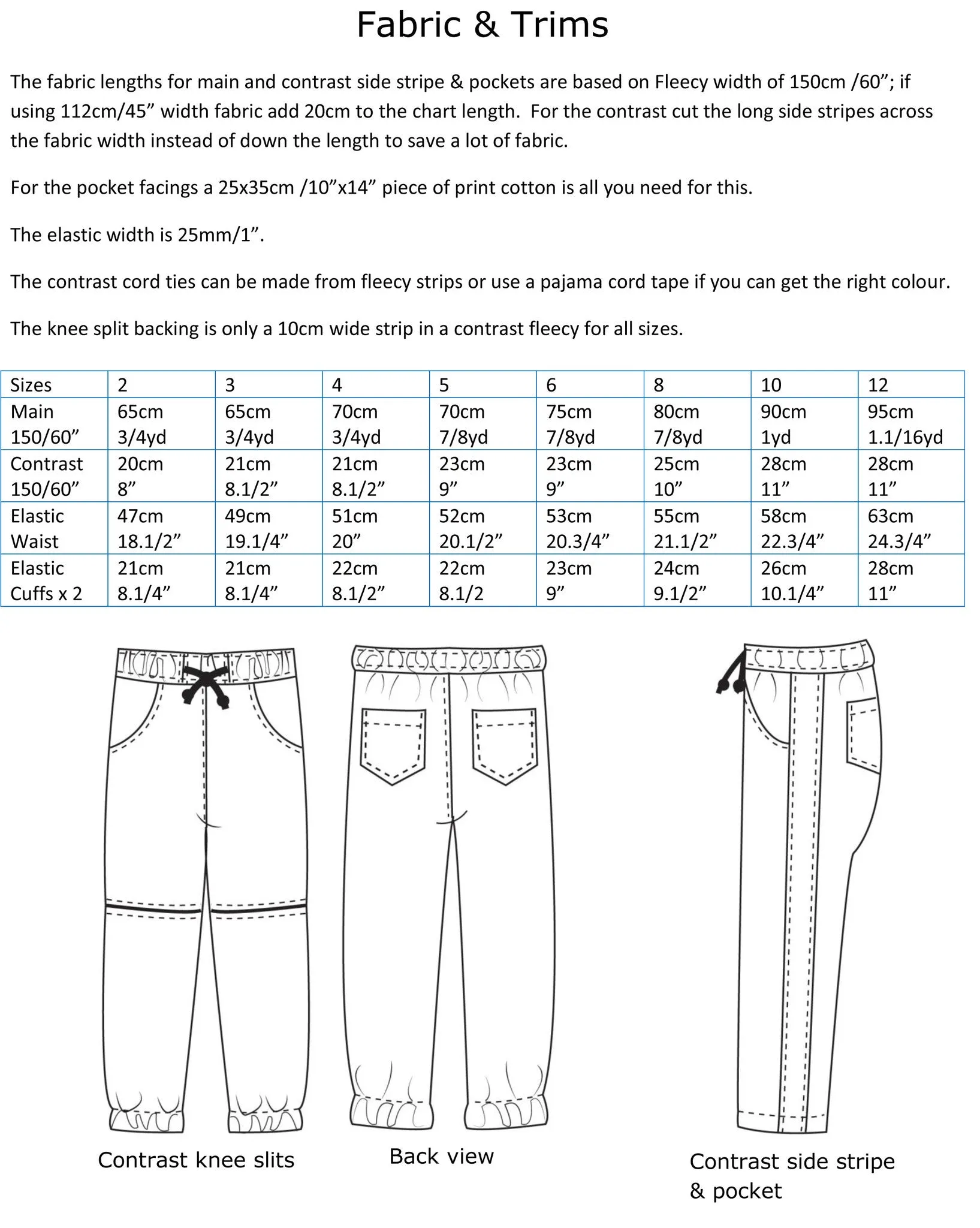 Kids fleece pants PDF sewing pattern ROSCOE PANTS boys & girls sizes 2 to 12 years.