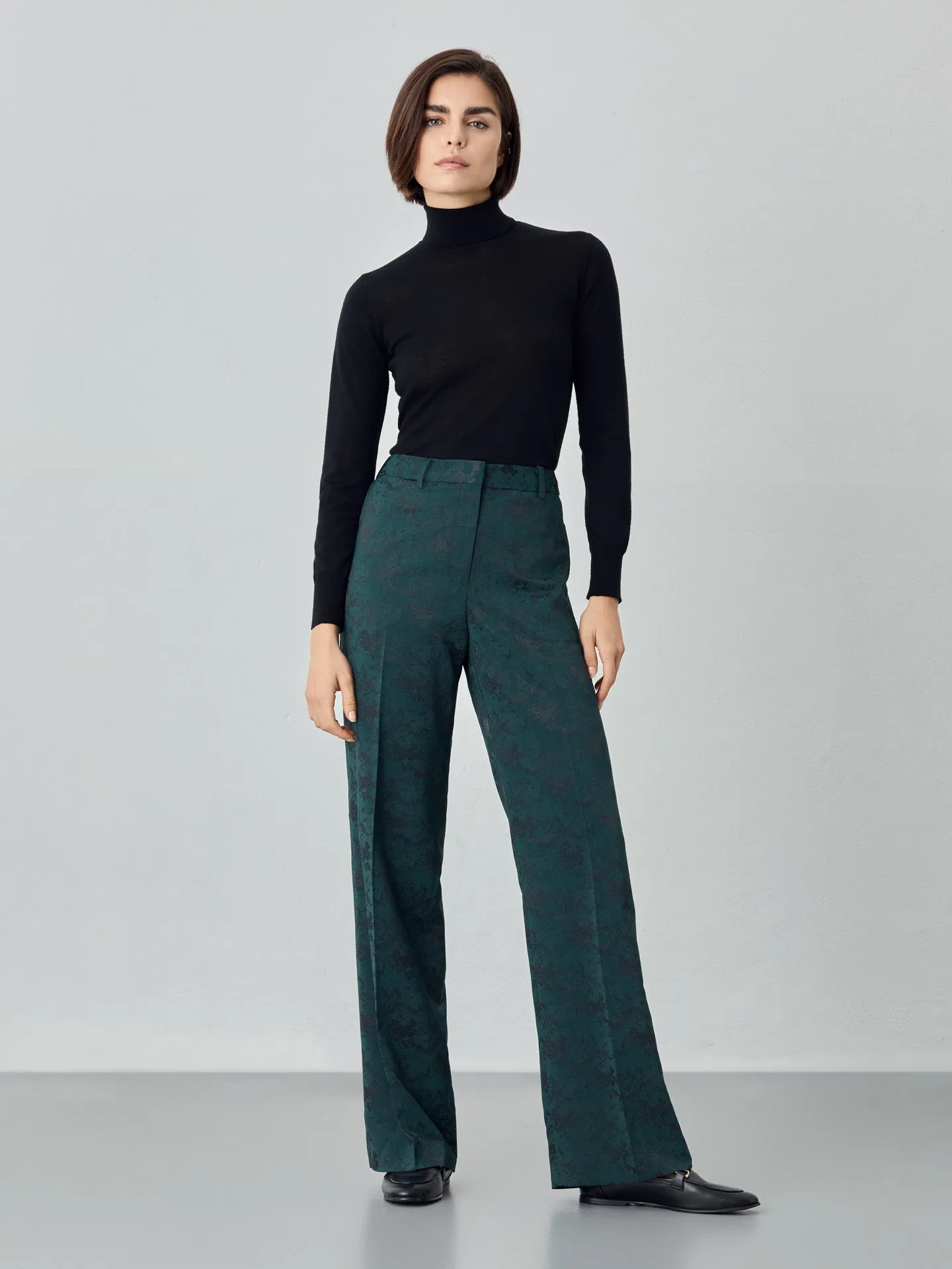 Loose Fit Trousers In Jacquard Fabric