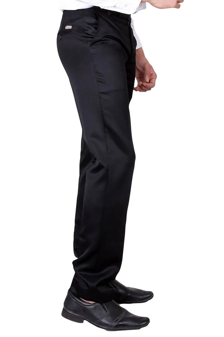 Men's Black Polyester Blend Solid Mid-Rise Formal Trouser