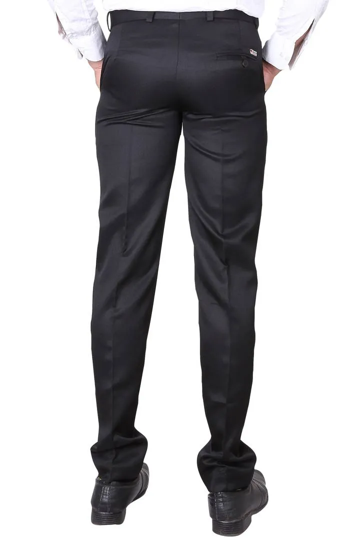 Men's Black Polyester Blend Solid Mid-Rise Formal Trouser