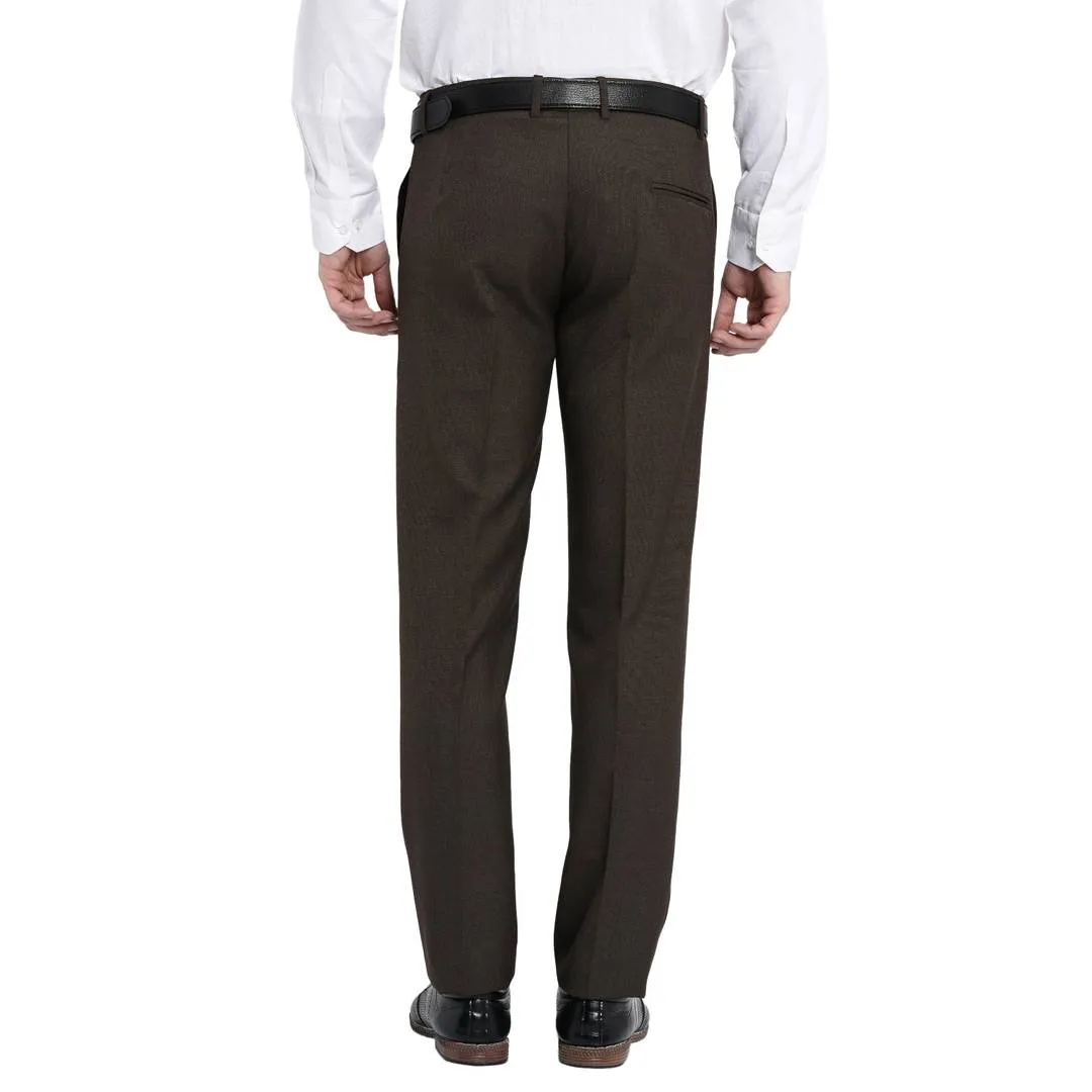 Men's Brown Polyester Blend Solid Mid-Rise Formal Trouser