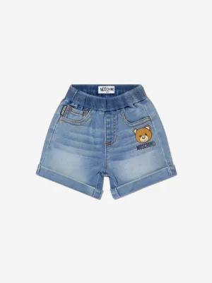 Moschino Baby Unisex Cotton Denim Teddy Logo Shorts