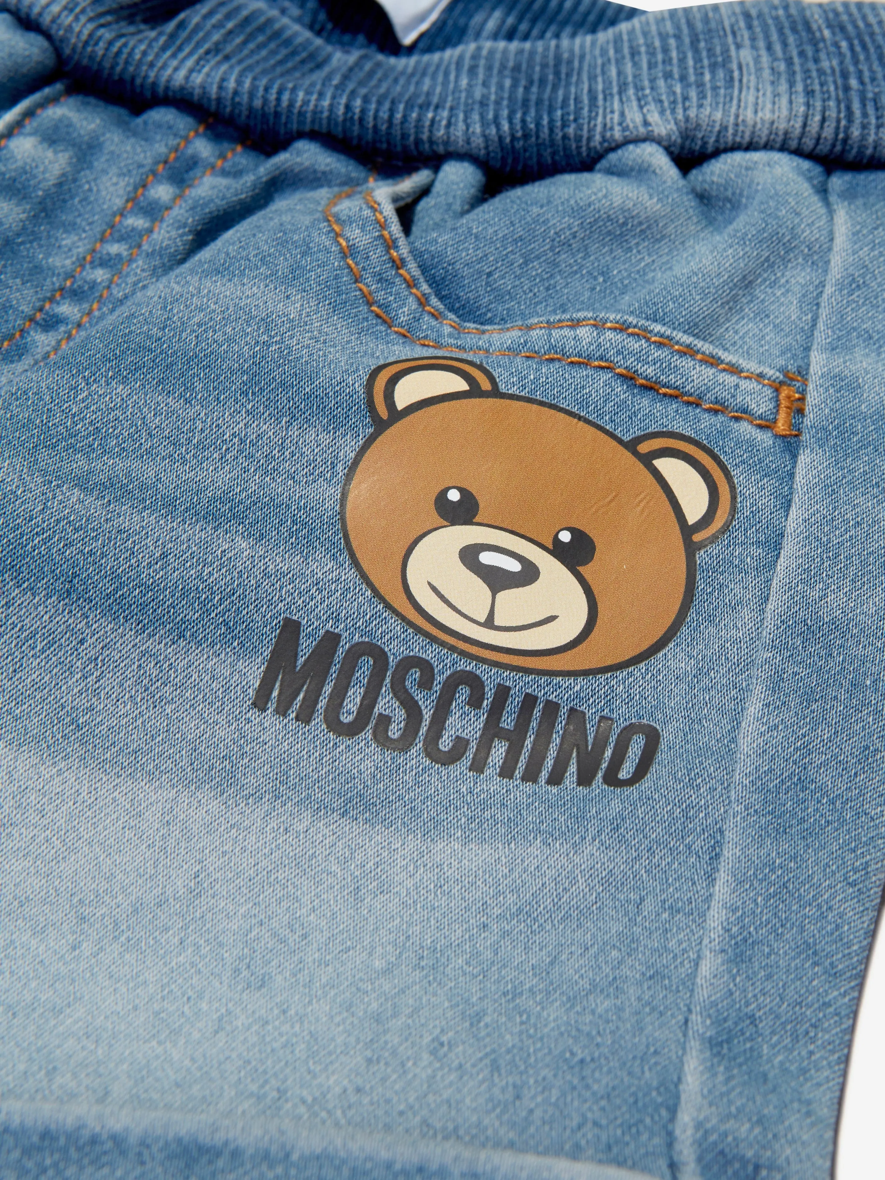 Moschino Baby Unisex Cotton Denim Teddy Logo Shorts