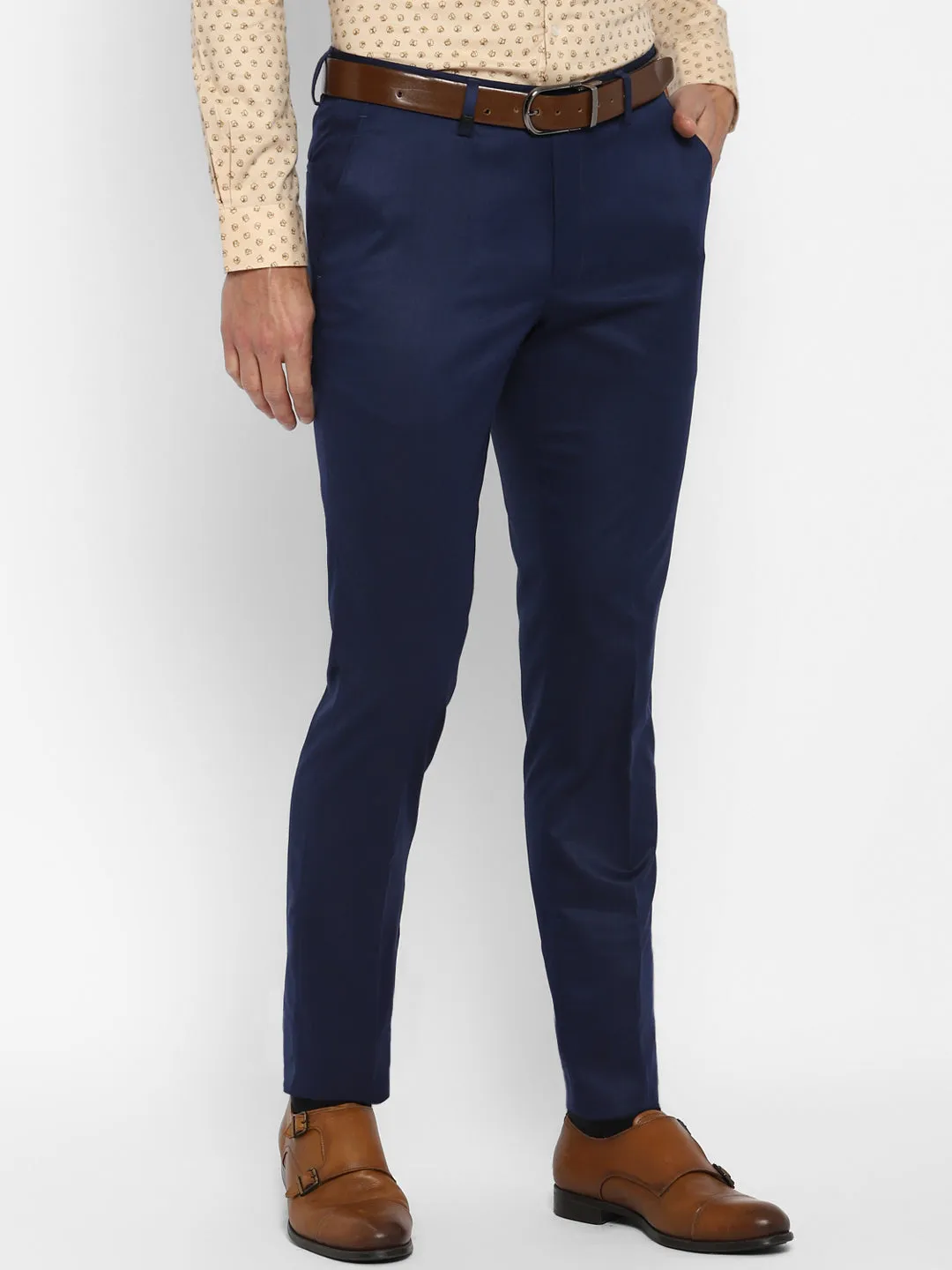 Navy Blue Solid Slim Fit Trouser