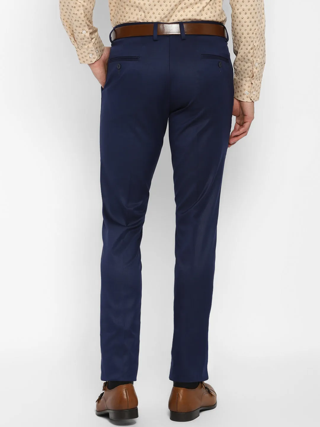 Navy Blue Solid Slim Fit Trouser