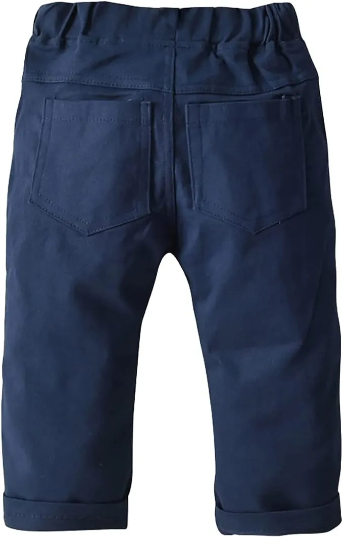 Navy Blue Toddler Baby Boy Pull On Cargo Pants Overall Chino Trousers Athletic Jogger Sweatpants