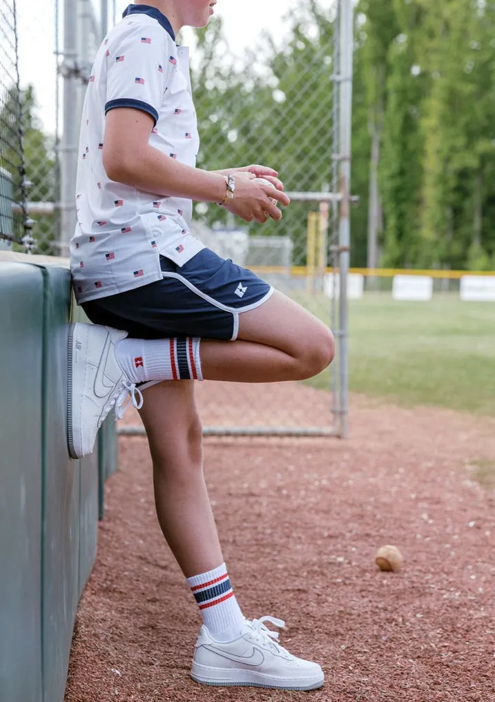 Navy Retro Super Short With White Piping