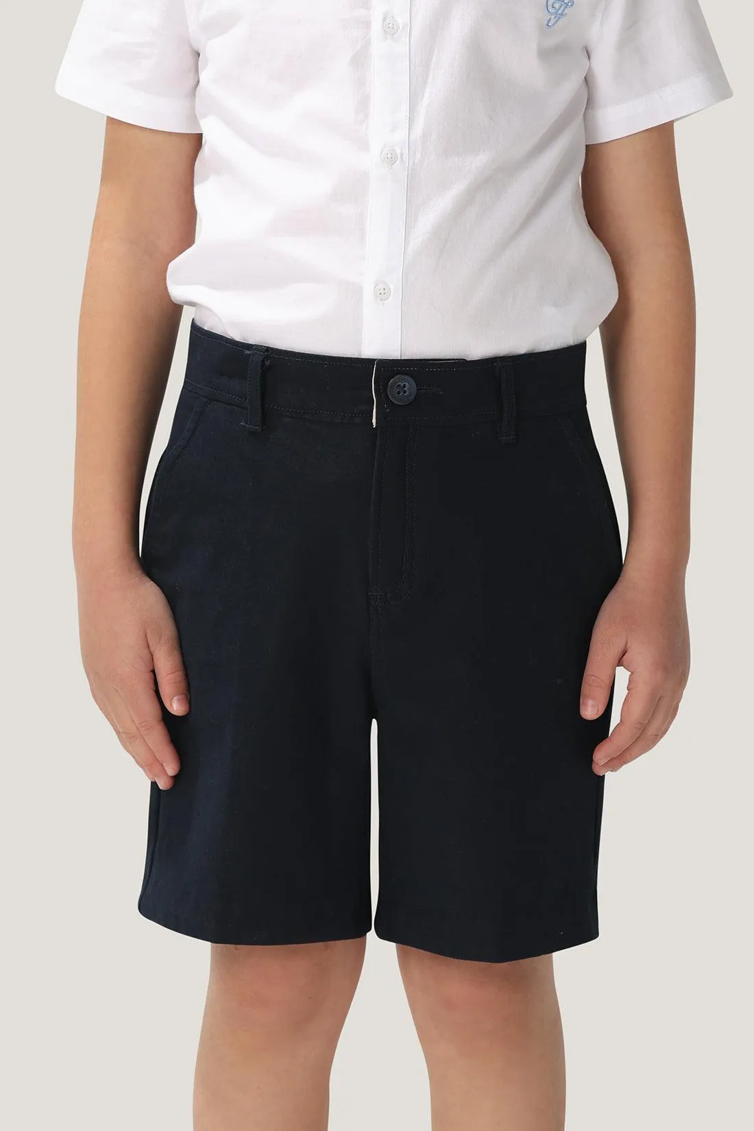 One Friday Kids Boys Navy Blue Stretchable Cotton Embroidered Shorts With Pockets