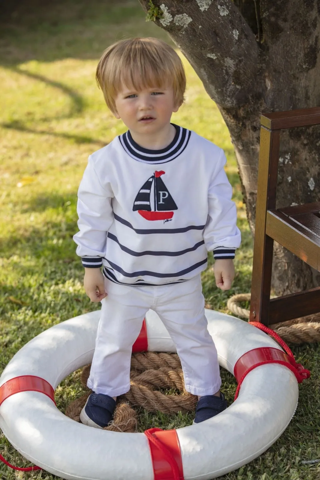 Patachou Baby & Toddler Boys White and Navy Sailboat Sweater