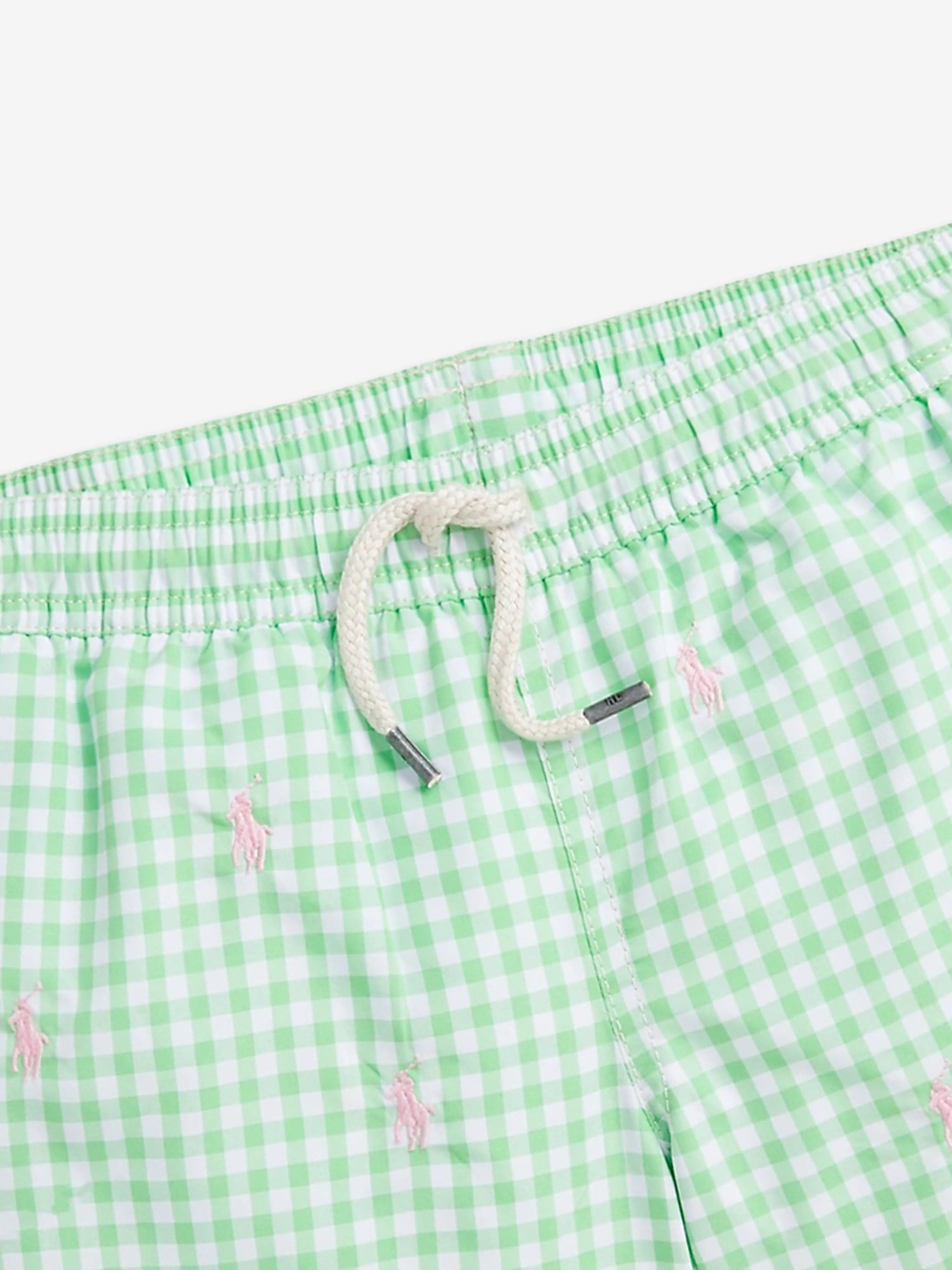 Ralph Lauren Boys Gingham Logo Swim Shorts in Green