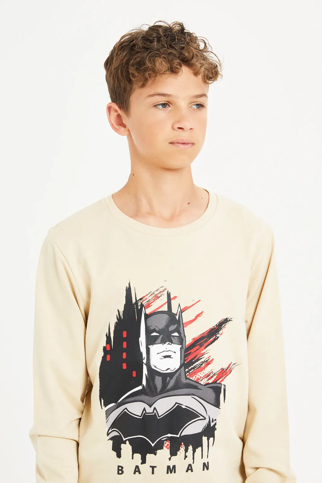 Senior Boys Beige Batman Sweatshirt