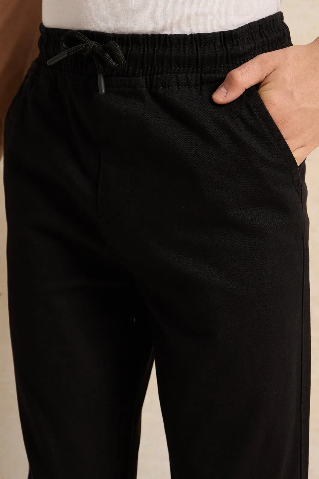 Senior  Boys Black Basic Pull On Joggers