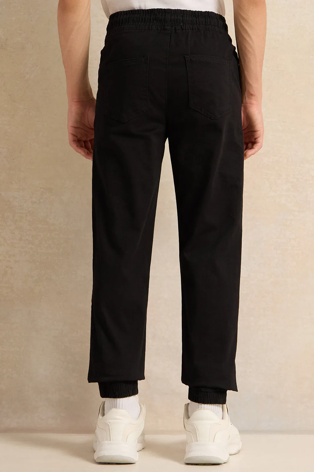 Senior  Boys Black Basic Pull On Joggers