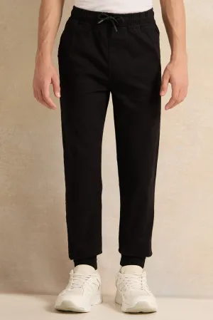 Senior  Boys Black Basic Pull On Joggers