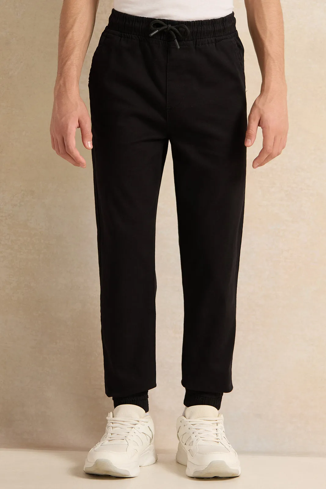 Senior  Boys Black Basic Pull On Joggers