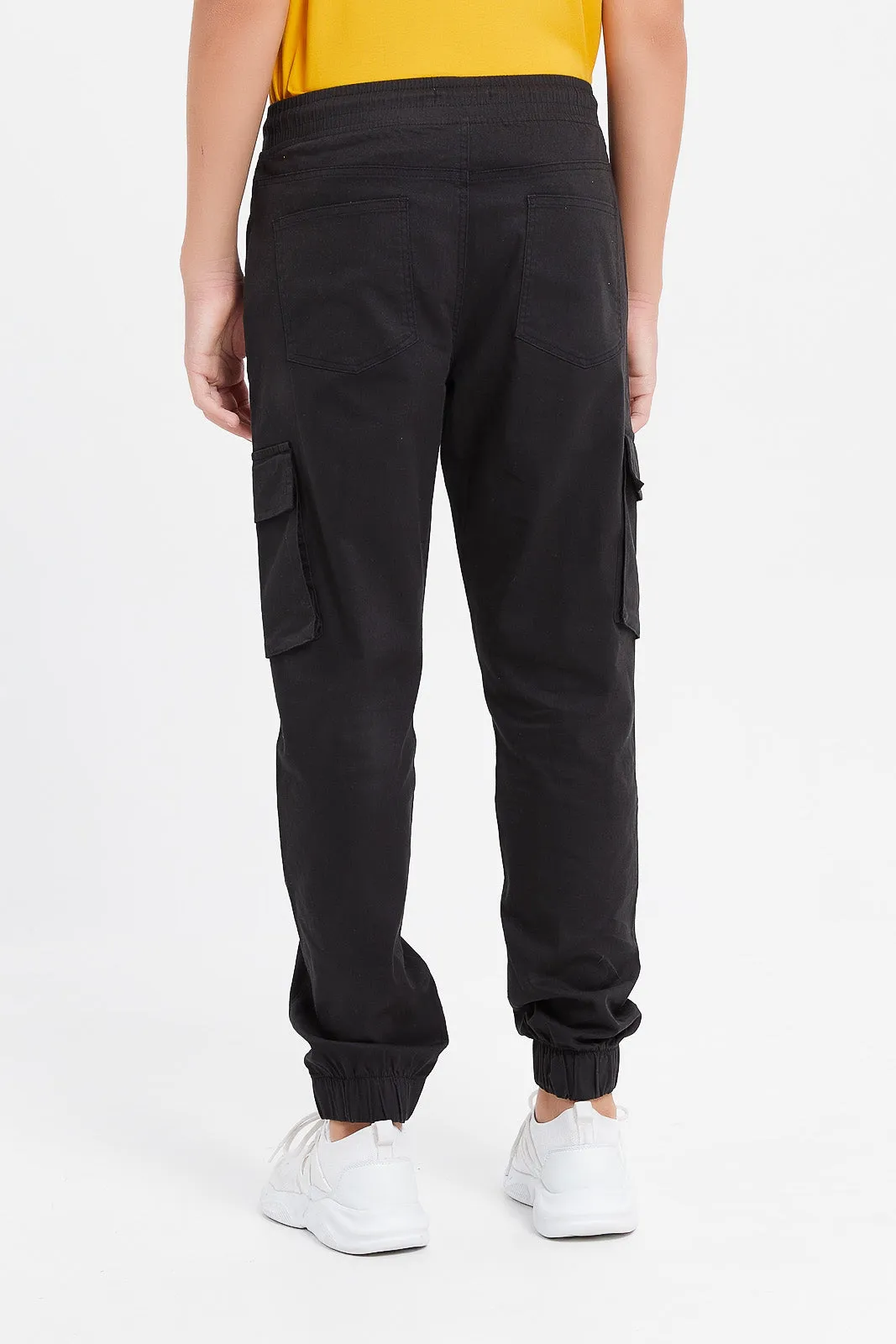 Senior Boys Black Cargo Casual Trouser