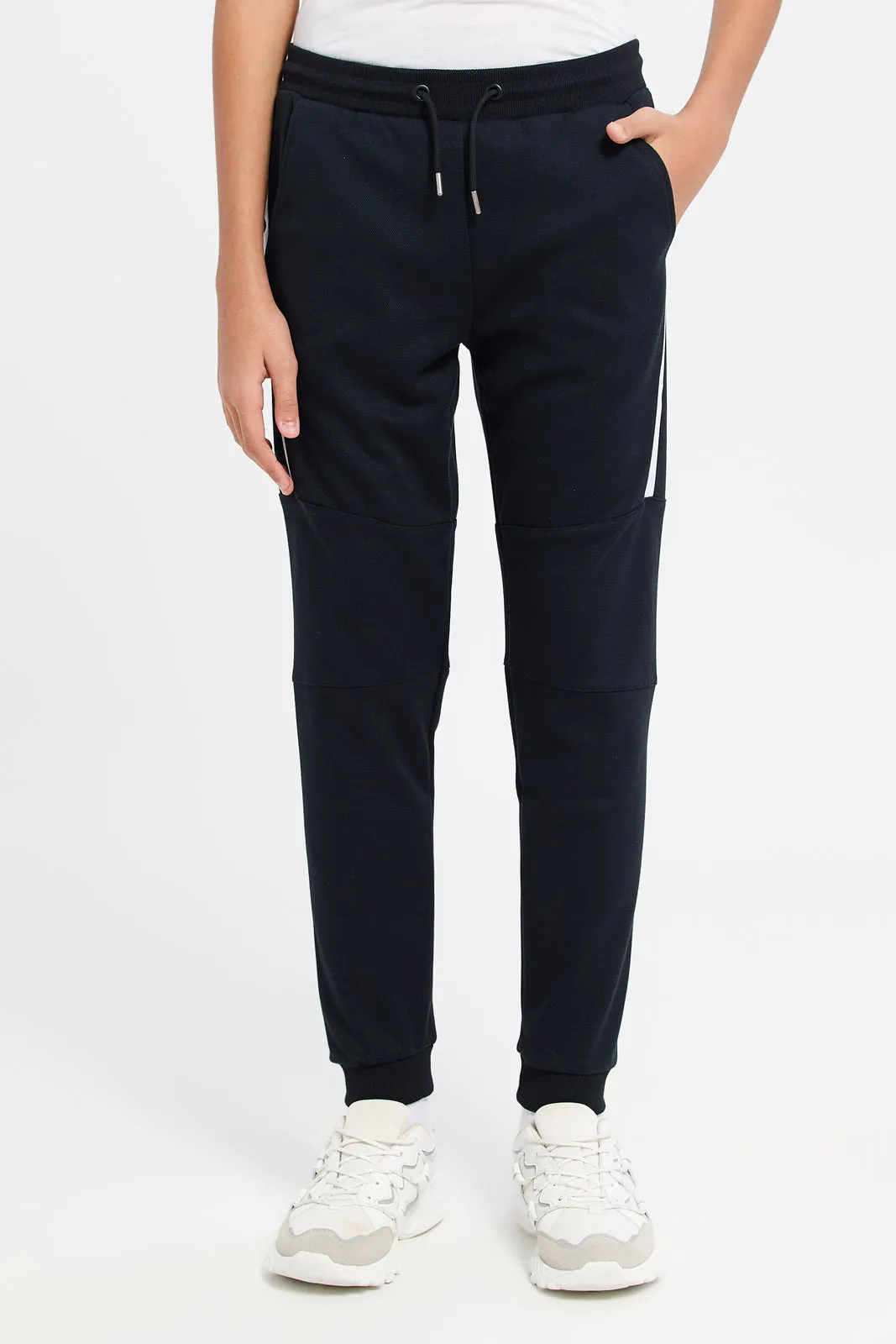 Senior Boys Black Pique Joggers With Side Tape