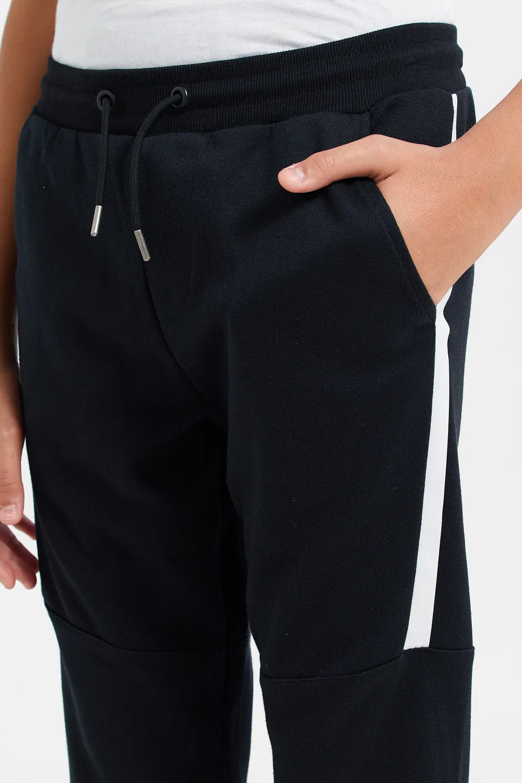 Senior Boys Black Pique Joggers With Side Tape