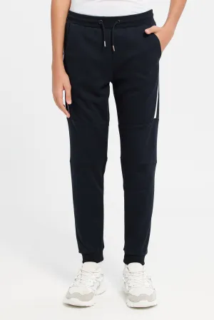 Senior Boys Black Pique Joggers With Side Tape